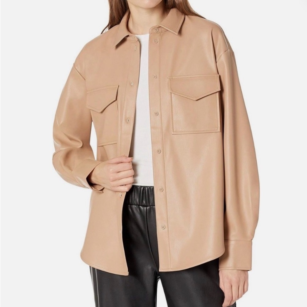 Stylish Tan Vega Leather Bottom Down Shirt for Women Small